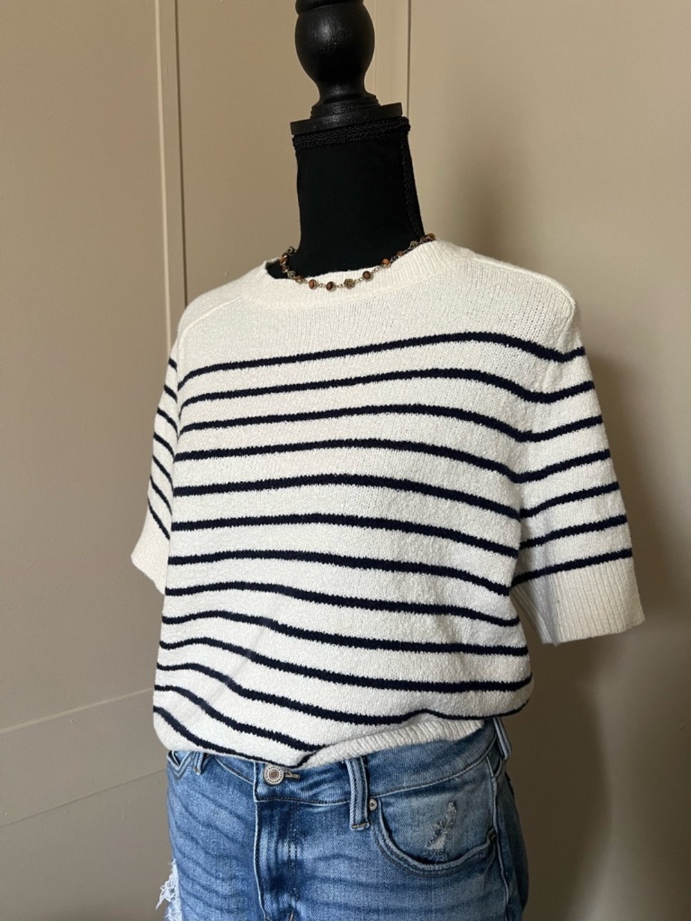 Universal Thread Striped Knit Tee Small | Coastal Preppy Short Sleeve Sweater - Picture 2 of 4